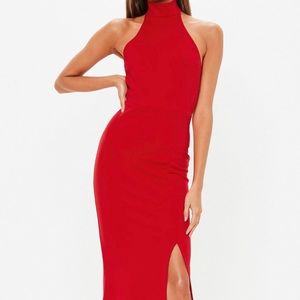 Red choker maxi dress